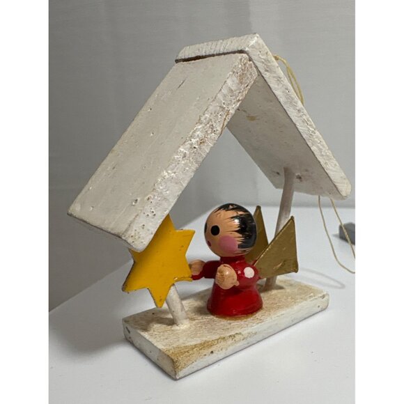 Handcrafted Wooden Christmas Ornaments Set Of 5 Skaters Nativity Bell - Picture 2 of 11